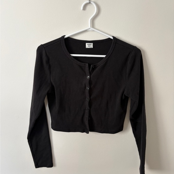 Sunday Best Tops - Aritzia Sunday Best Black Cropped Button-Up Long Sleeve Cardigan